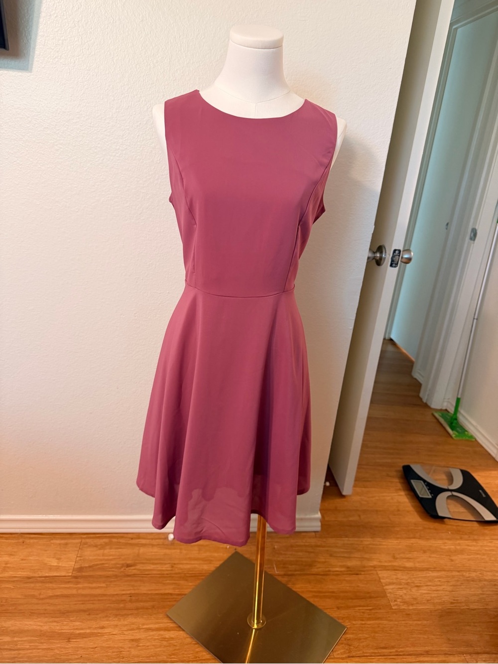 Sleeveless Fit-and-Flare Dress in Dusty Rose